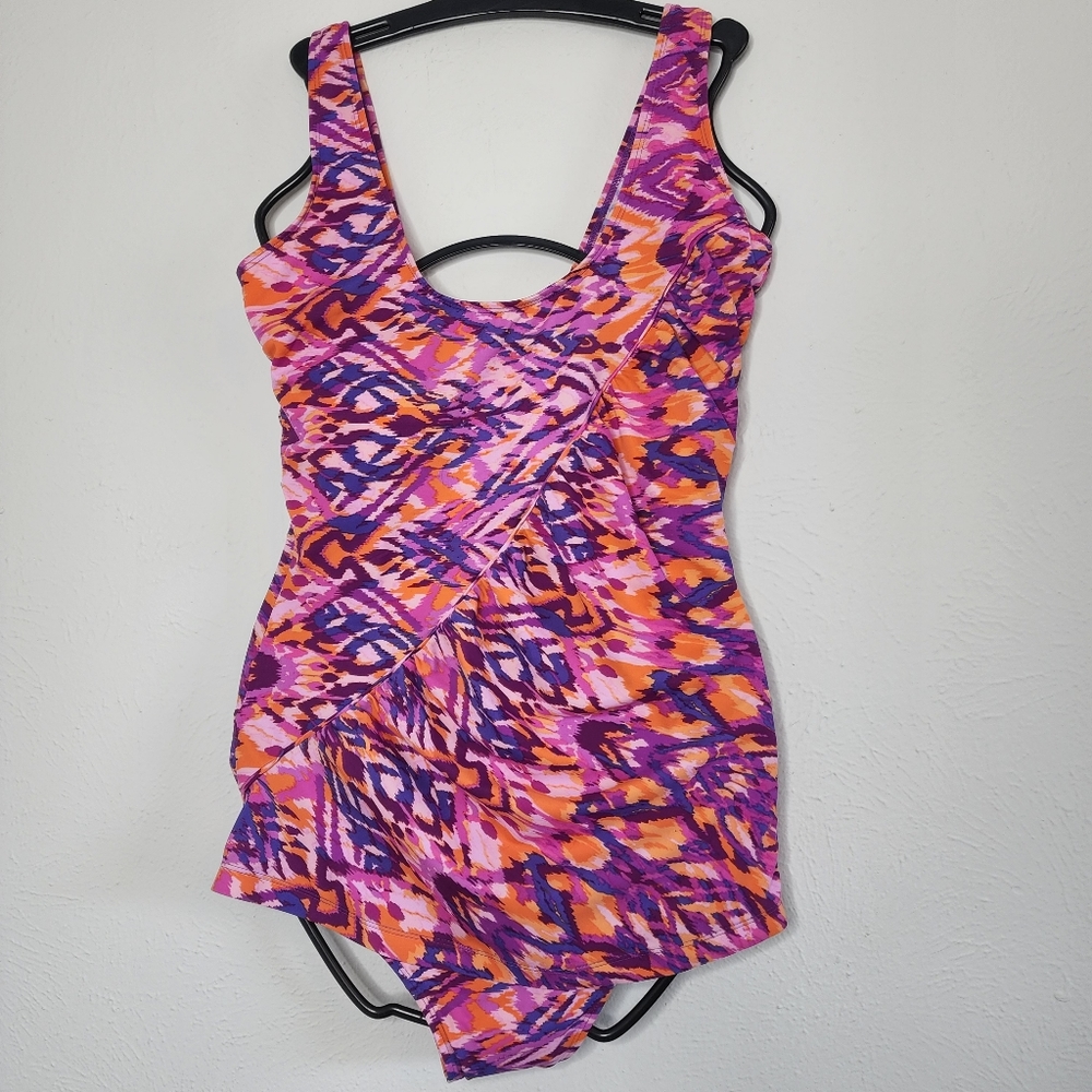 Marina West orange purple magenta‎ swim suit multi color abstract print
